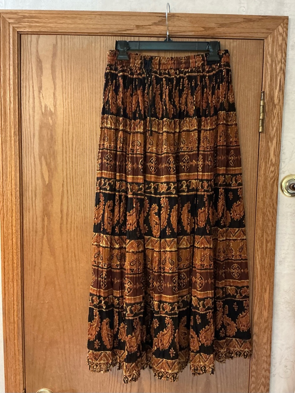 Bohemian Maxi Skirt in Black and Brown Paisley